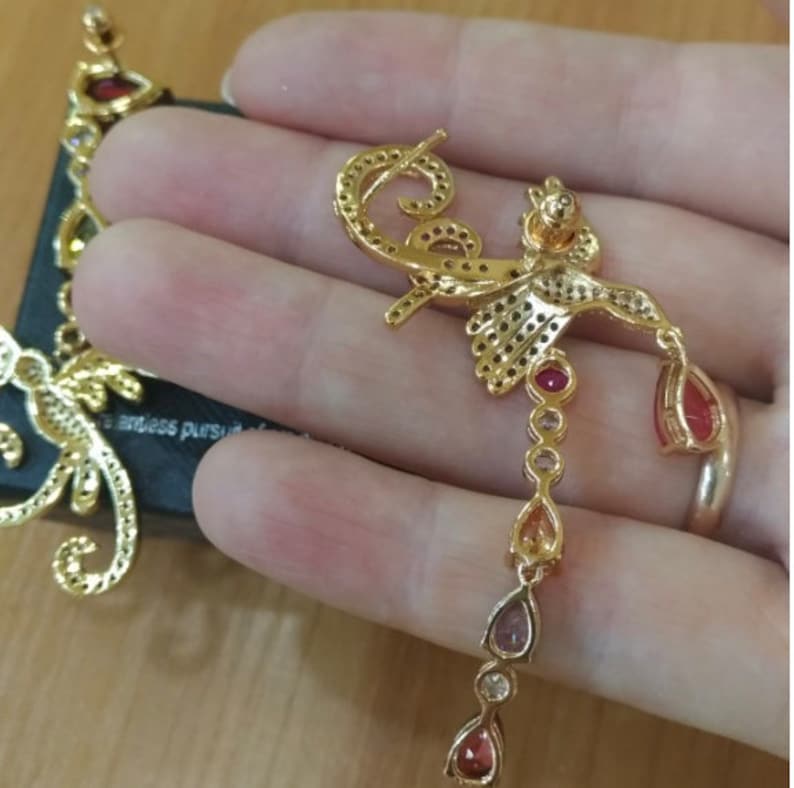 Multicolor Phoenix Shape Long Drop Earrings