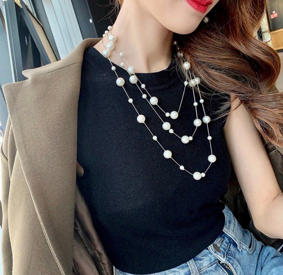 Elegant Long Imitation Pearl Necklace 