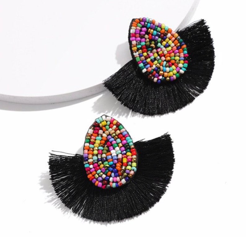 Statement Bohemian Beaded Tassel Earrings