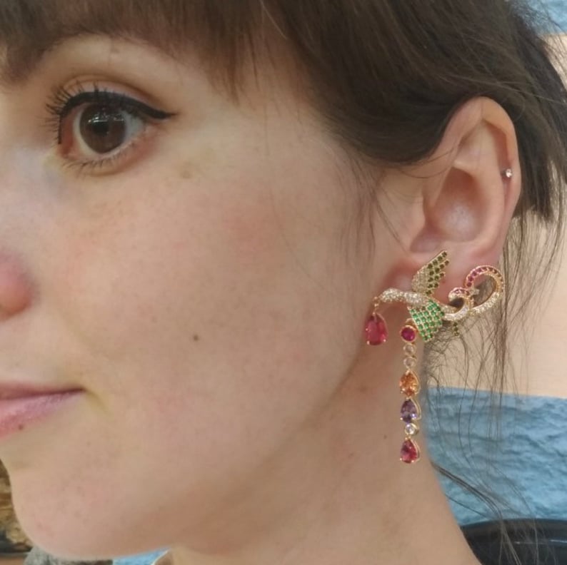 Multicolor Phoenix Shape Long Drop Earrings