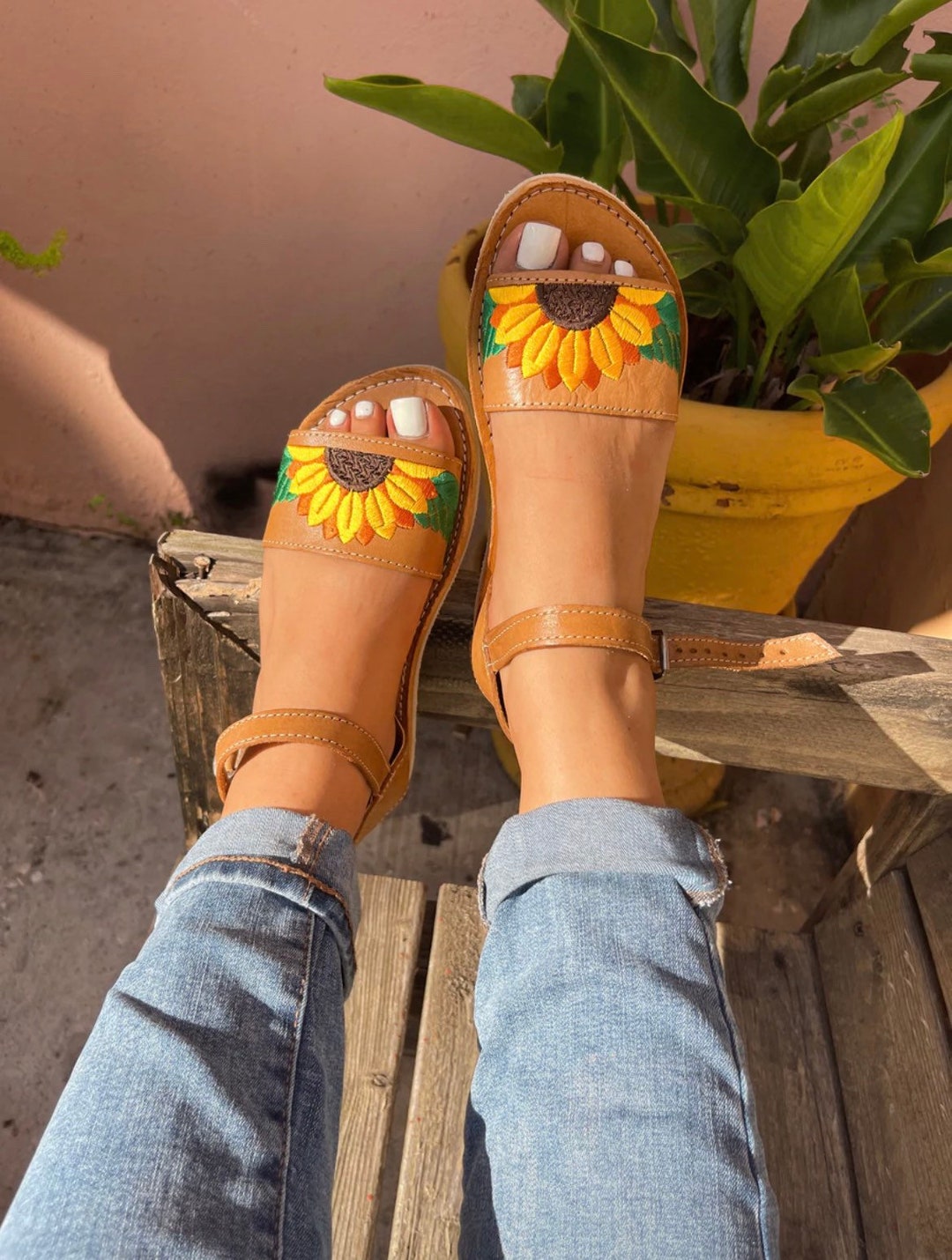 Sunflower Huarache Sandal, Open Toes/ Mexican Leather Huarache for