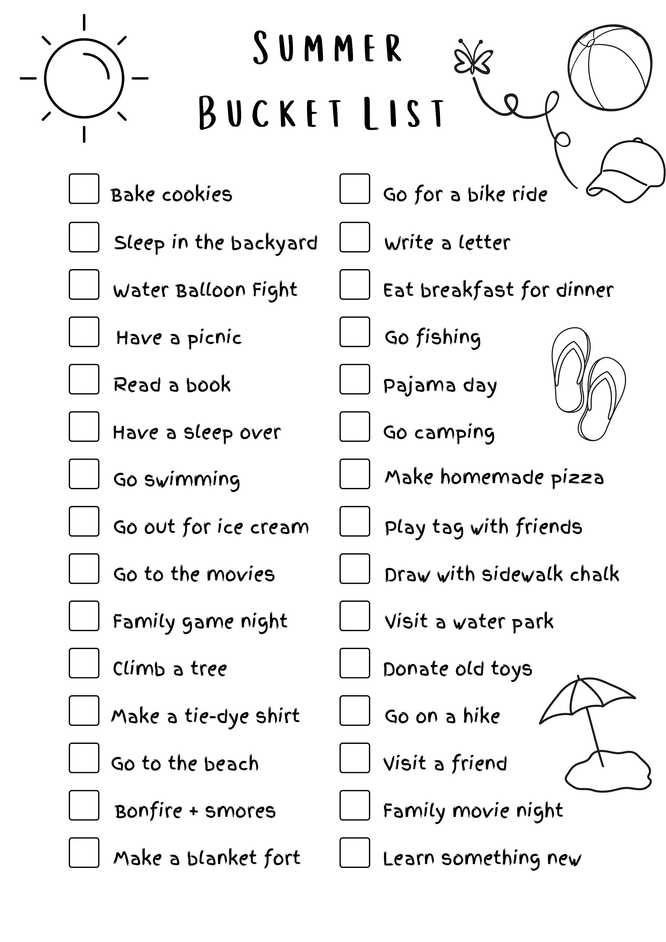 Summer Bucket List Printable