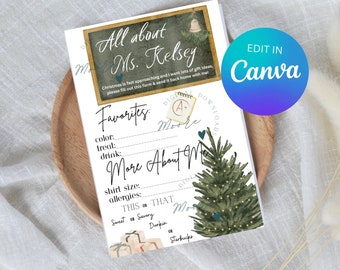 Questionario personalizzabile sugli insegnanti; Idea regalo di Natale, questionario, download digitale