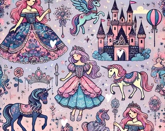 Principessa, Castello, Unicorno Fairytale Download digitale, stampabile