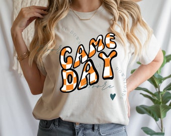 Design Game Day a scacchi bianco e arancione, download digitale, Tennessee