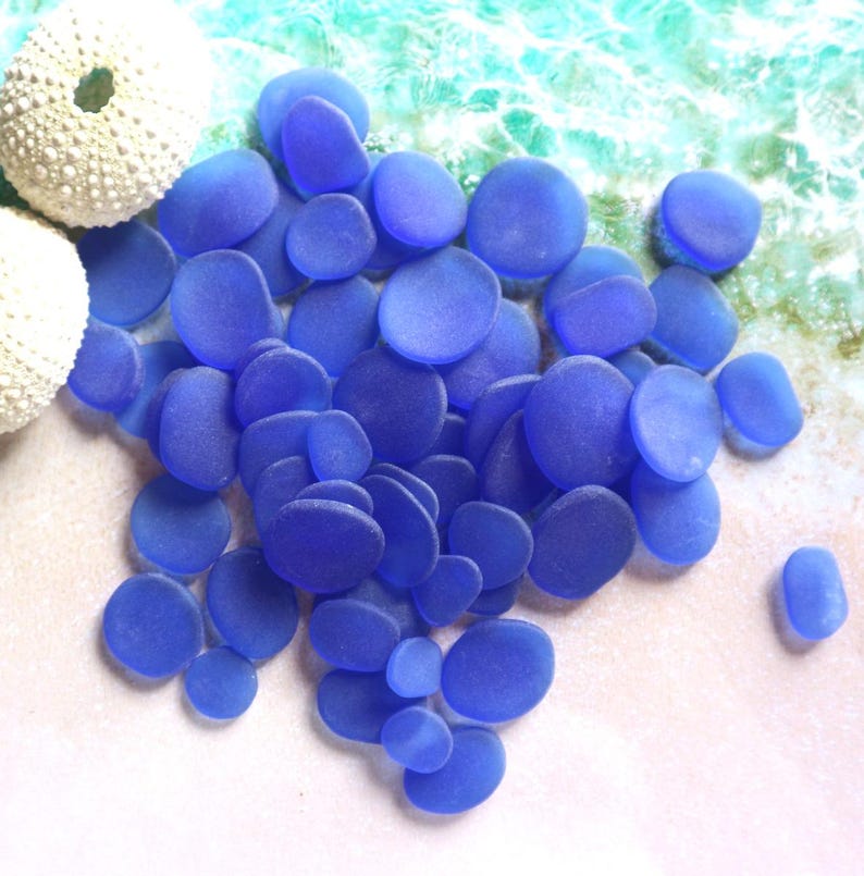 30 Pcs Deep Cobalt Sea Beach Glass Rounds Pebbles. Tumbled Glass Hand ...