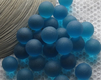 25 pcs Big Teal Blue Sea Glass Balls 16mm Jewelry Quality Sea Glass , Frosted Glass Marbles , Glass Beads, Tumbled