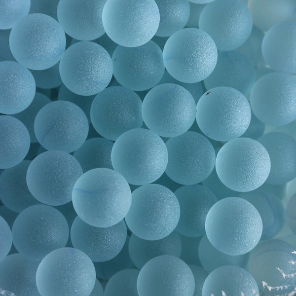 25 pcs Frosted Powder Blue Sea Glass Balls 16mm, Frosted Glass Marbles , Glass Beads, Tumbled