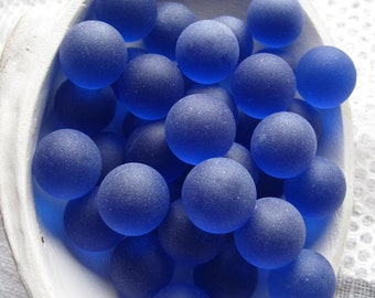 25 pcs Deep Cobalt Blue Sea Glass Marbles, Balls 15+mm Jewelry Quality, Glass Beads, Tumbled