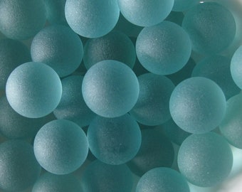 45 pcs Aqua Green Blue Sea Glass Marbles, Balls 11 - 12mm Jewelry Quality Glass Beads, Tumbled