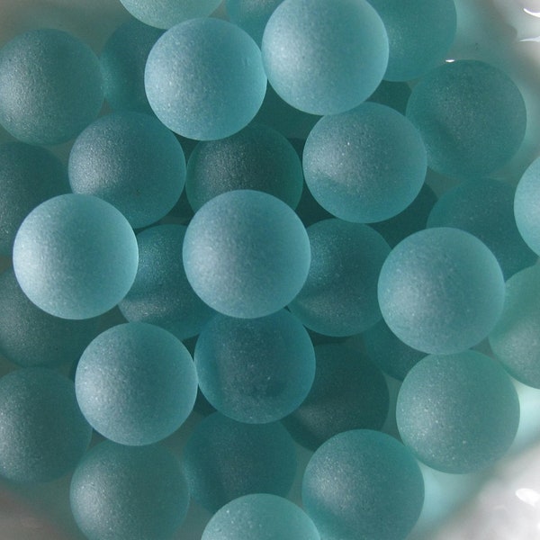 45 pcs Aqua Green Blue Sea Glass Balls 11 - 12mm Jewelry Quality Sea Glass , Frosted Glass Marbles , Glass Beads, Tumbled