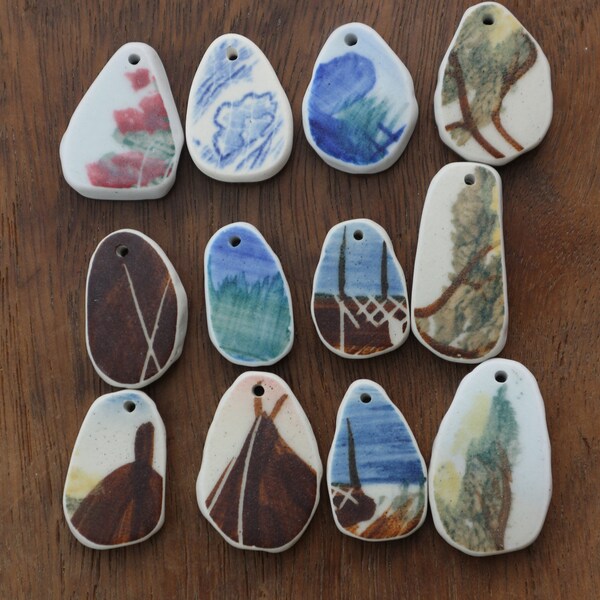 12 pcs Top Drilled Beach Sea Pottery Pendants. Fun n Funky Porcelain for Jewelry, Charms, Ornaments. OOAK #sp1