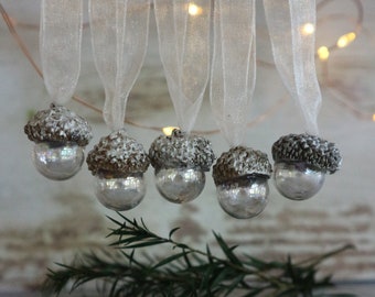 16pc Martha Stewart Silver Mercury Glass Pinecone Acorn Ornament Set Frosted New 654f2d6914d7a6bc5df2065c