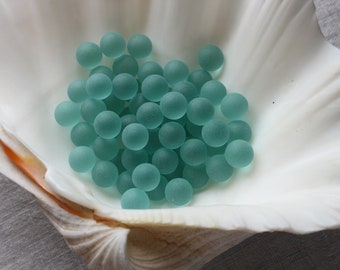 30 pcs Seafoam Aqua Glass Balls 13.5mm, Frosted Glass Marbles , Glass Beads, Tumbled