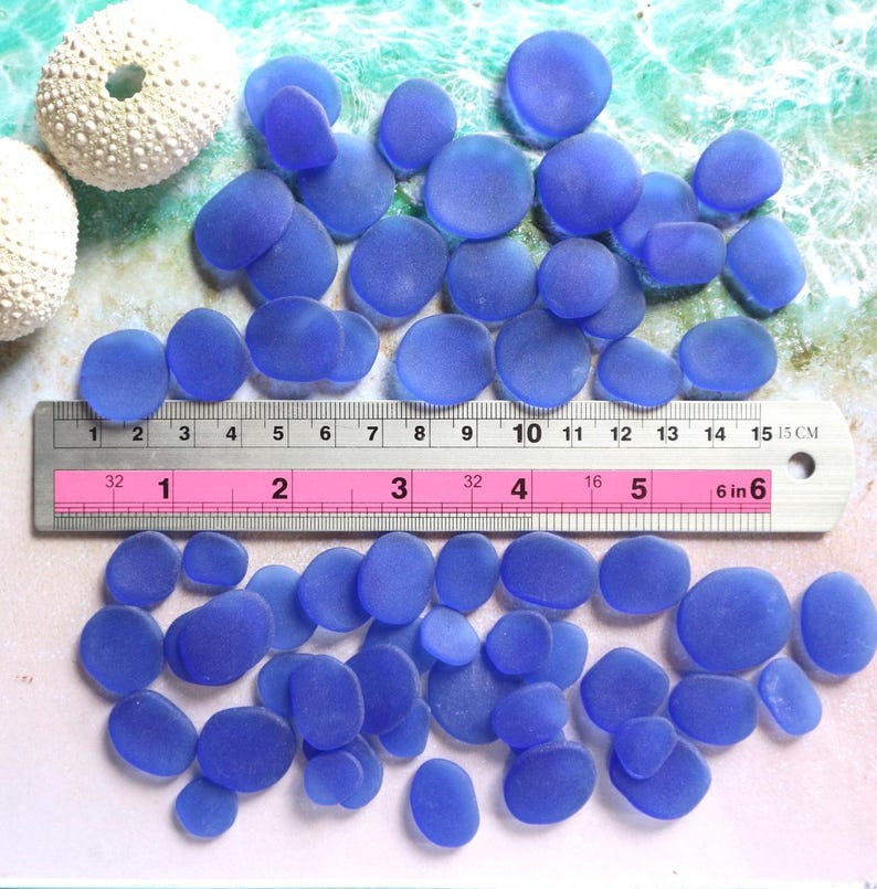 30 Pcs Deep Cobalt Sea Beach Glass Rounds Pebbles. Tumbled Glass Hand ...