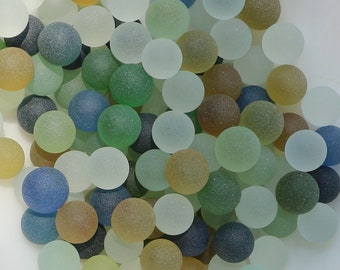 40 pcs Mixed Sizes 11mm - 12mm Mixed Blues, Greens, Gold and More Colors. Sea Glass Balls, Frosted Glass Marbles , Glass Beads, Tumbled