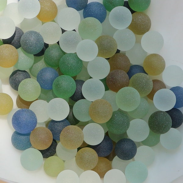 40 pcs Mixed Sizes 11mm - 12mm Mixed Blues, Greens, Gold and More Colors. Sea Glass Balls, Frosted Glass Marbles , Glass Beads, Tumbled