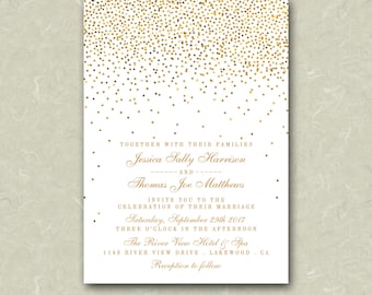 5” x 7” Vintage Glam Gold Confetti White Wedding Invitation Digital File