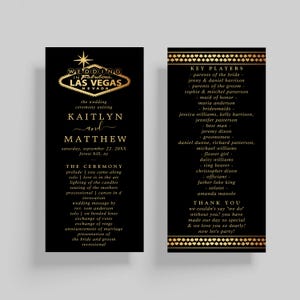 Elegant Las Vegas Casino Wedding Ceremony Program / Dinner Menu, 4" x 9" Printed Cards or Canva Template Digital Download