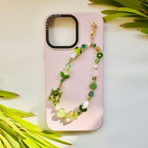 Turtle Phone Strap: Green & Pink Glass Beads, Stainless Steel | Customizable