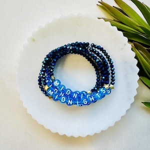 Friendship Bracelet: Blue Star Glass Beads, Elastic, Star Charms | Customizable | Midnights Inspired