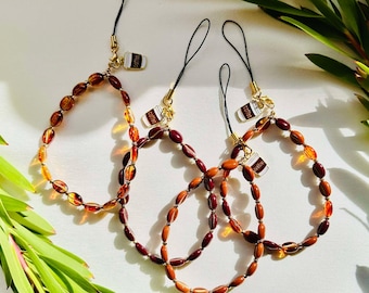 Espresso Coffee Bean Phone and Bag Charms | Acrylic and Glass Beads | Stainless Steel Clips | Handmade Jewelry | Gold | Cute Gifts | Charms
