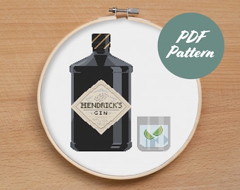 Hendrick's Gin Bottle Cross Stitch Pattern: Alcohol Home Decor (PDF)