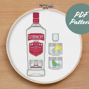 SMIRNOFF VODKA bottle - Cross Stitch Pattern (Digital Format - PDF) counted cross stitch pattern alcohol, liqueur, spirits