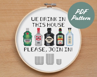 Alcohol Bottles Cross Stitch Pattern: Funny Home Decor (PDF Pattern)