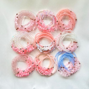 Amante / Eras Tour / Pulseras de la amistad personalizables / Rosa coral, dorado y blanco / Letras acrílicas y cuentas de vidrio / Elástico