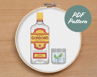 Gordon's Gin Bottle Cross Stitch Pattern: Alcohol Home Decor (PDF Pattern)