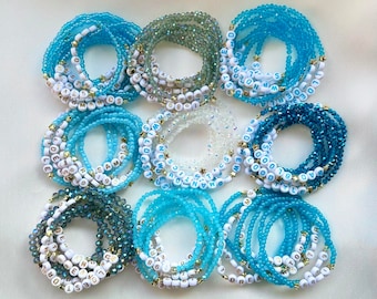 1989 | Eras Tour | Customisable Friendship Bracelets | White, Blue, and Gold | Acrylic Letters and Glass Beads Comfortable Stretch Elastic