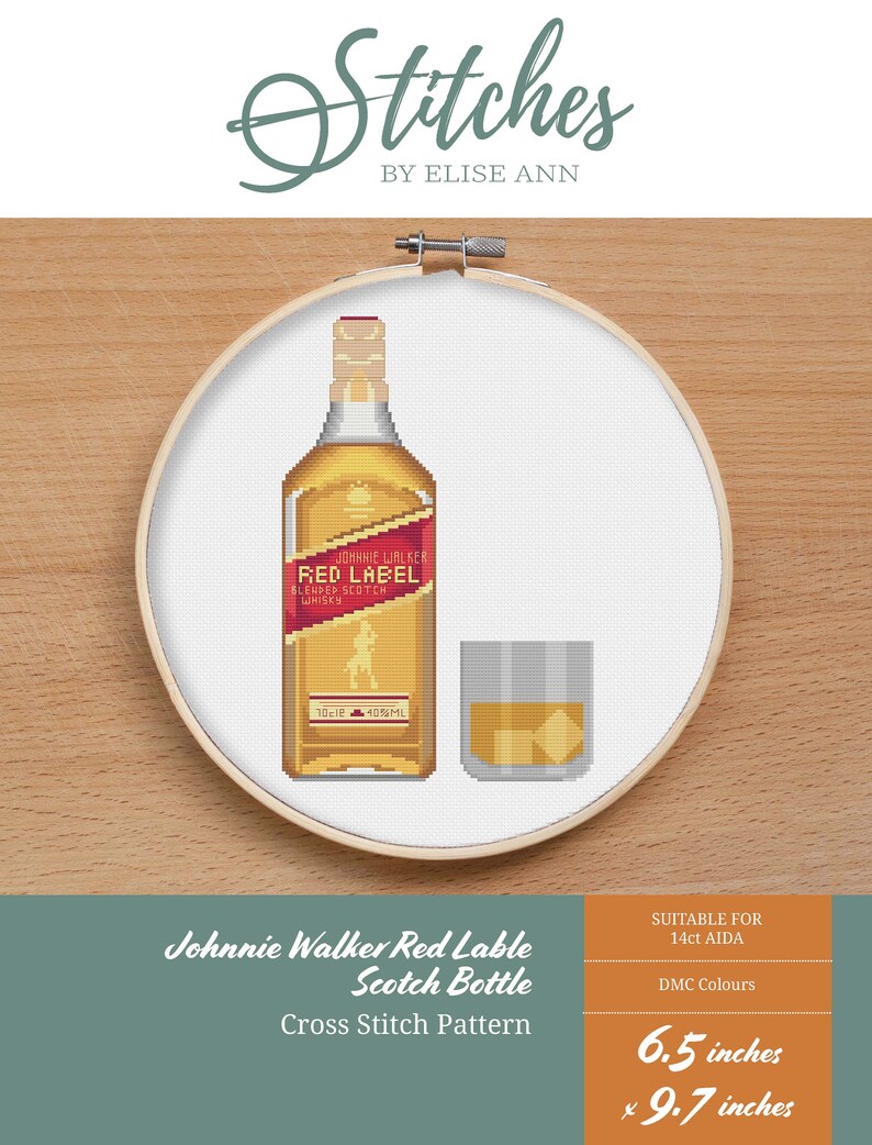 Johnnie Walker Cross Stitch Pattern: Scotch Whiskey Bottle (PDF Pattern) image 2