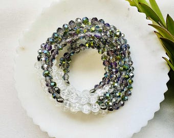 Friendship Bracelet: Silver, White & Black Glass Beads, Elastic, Charms | Customizable | Tortured Poets Inspired