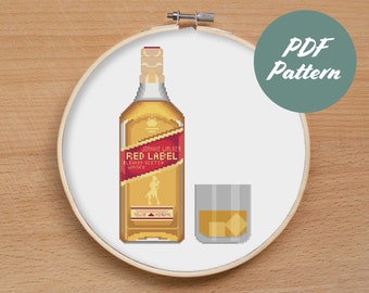 Johnnie Walker Cross Stitch Pattern: Scotch Whiskey Bottle (PDF Pattern)