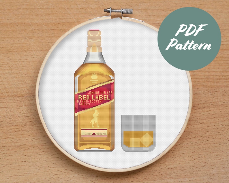 Johnnie Walker Cross Stitch Pattern: Scotch Whiskey Bottle (PDF Pattern) image 1