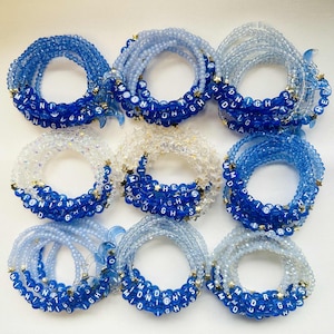 Friendship Bracelets Stack: Blue Star Glass Beads, Elastic, Moon Charms | Customizable | Midnights Inspired