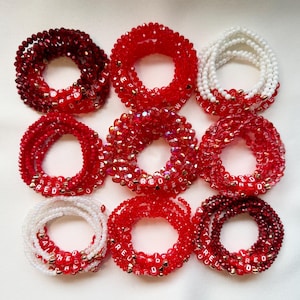 Friendship Bracelets: Glass Crystal Beads, Elastic | Customizable | Red Inspired