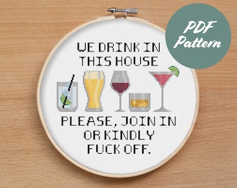 Funny Alcohol Cross Stitch Pattern: Swear Word Home Decor (PDF)
