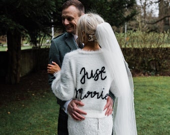 Hand embroidered ‘Just Married’ cardigan