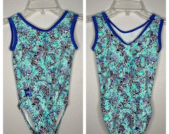 Blue teal paisley gymnastics leotard