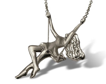 Fine Jewelry: Playtime Golden Girl 14KW Girl on Swing necklace