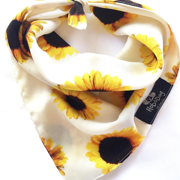 Sunflower Organic Dog Bandana, Floral Dog Bandana, Tie on Dog Bandana