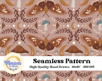 Cottagecore Moth Seamless Pattern: Boho Fabric Design (PNG Instant Download)