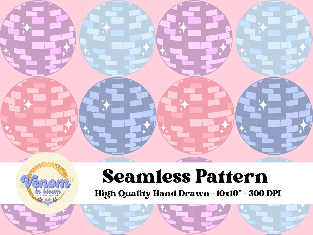 Mirroball Pattern Mirrorball Disco Seamless Pattern: Vinyl Fabric Design (PNG Instant ...