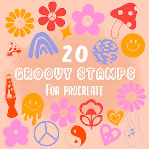Retro Procreate Briefmarken: 70er Jahre Flower Power Groovy (Digitaler Download)
