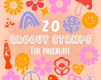 Retro Procreate Stamps: 70s Groovy Flower Power (Digital Download)