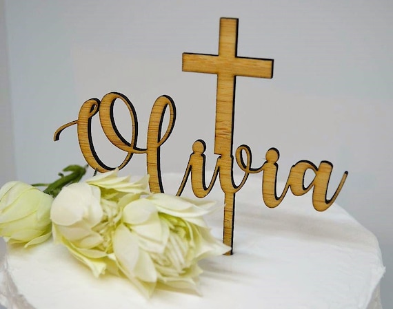 Name Cake Topper Cross Baptism Christening Confirmation Custom Personalized Timber Wood Cake Topper