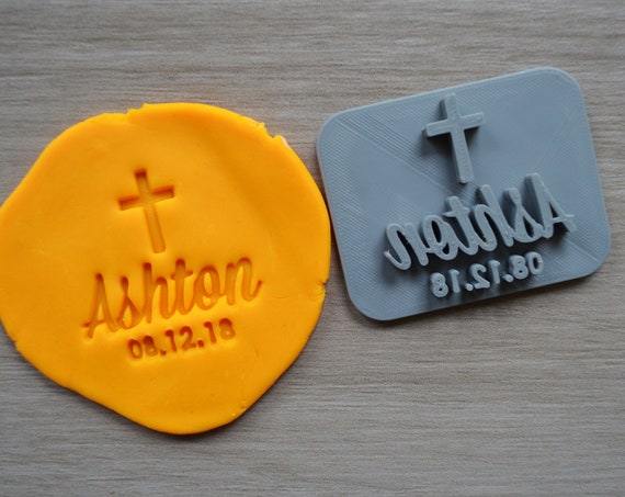Name Date Cross Baptism Christening Confirmation Imprint Custom Personalized Cookie/Fondant/Soap/Embosser Stamp