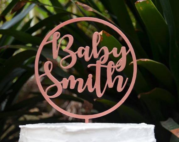 Circle Baby Name Cake Topper Custom Personalized - Baby Shower Cake Topper - Baby Boy Baby Girl Cake Topper